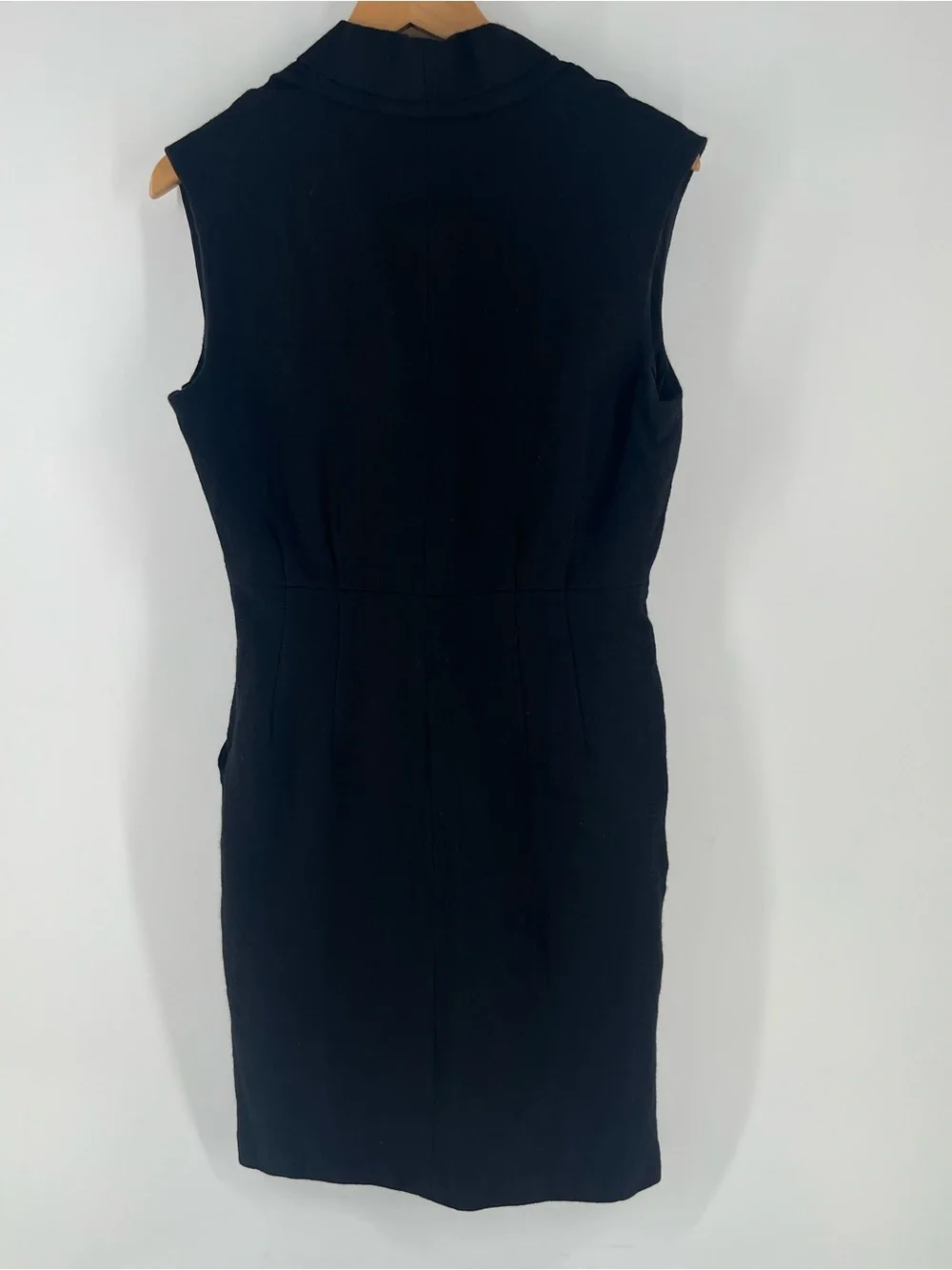 Adam Lippes 100% Wool Sheath Dress 10 Black Silk Lined Pockets Luxury Career - Picture 7 of 14